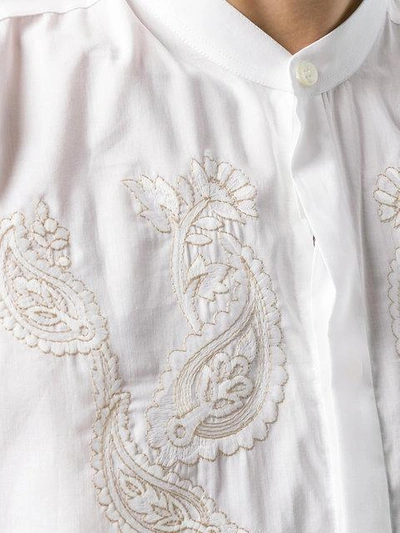 Shop Etro Embroidered Band Collar Shirt In White