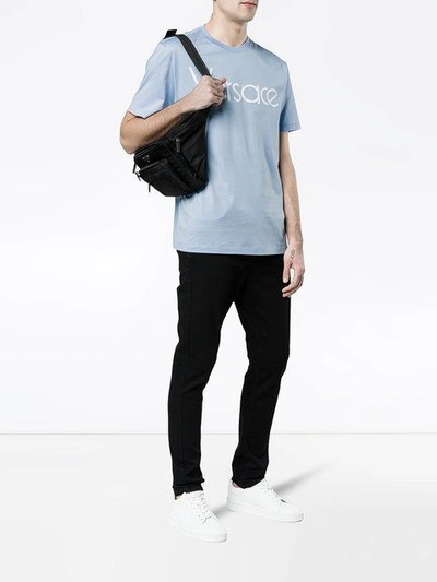 Shop Versace Logo Print T Shirt - Blue