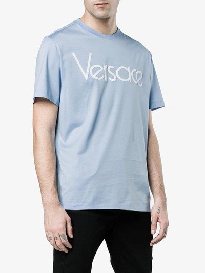 Shop Versace Logo Print T Shirt - Blue