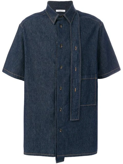 Shop Valentino Contrast Stitch Denim Shirt - Blue