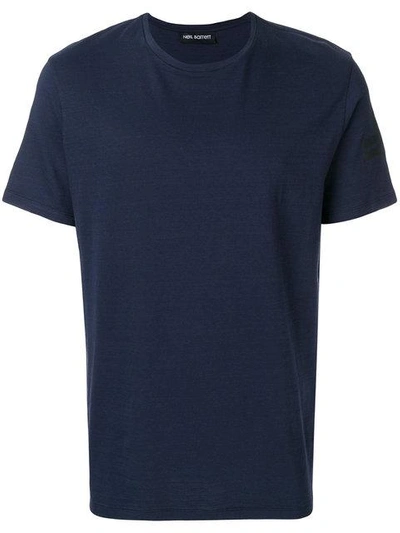 Shop Neil Barrett Double Stripe Sleeve Detail T-shirt - Blue