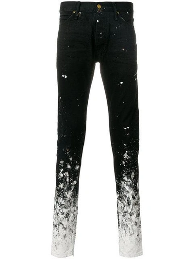Fear Of God Skinny-fit Zip-detailed Painted Selvedge Denim Jeans In Black