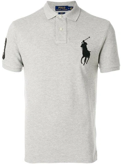 Shop Polo Ralph Lauren Embroidered Big Pony Polo Shirt In Grey