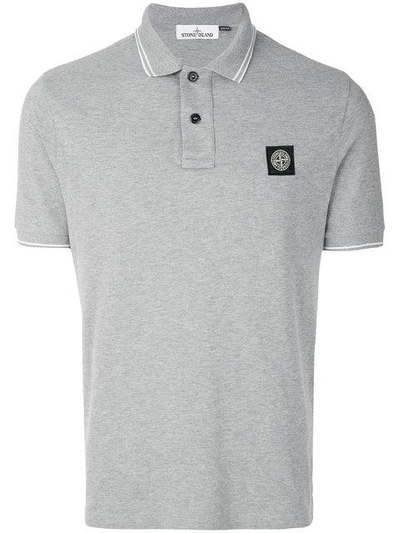 Shop Stone Island Logo Polo Shirt In Grey