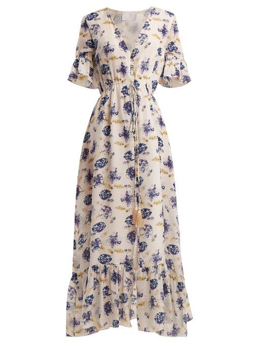 Athena Procopiou V-Neck Floral-Print Dress In Blue Multi | ModeSens