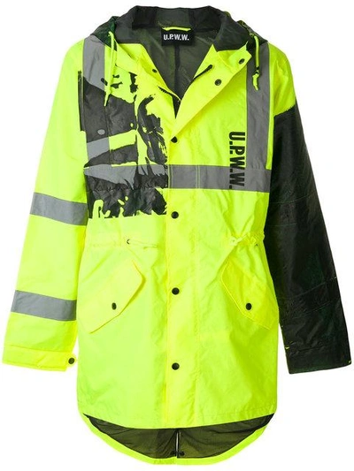 Shop Utility Pro U.p.w.w. Hi Vis Print Hooded Jacket - Yellow & Orange