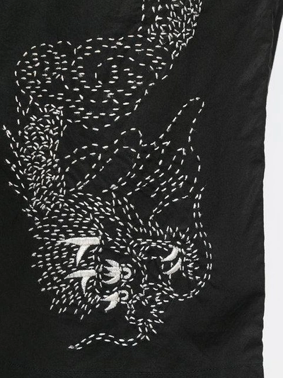 Shop Maharishi Embroidered Dragon Shorts In Black