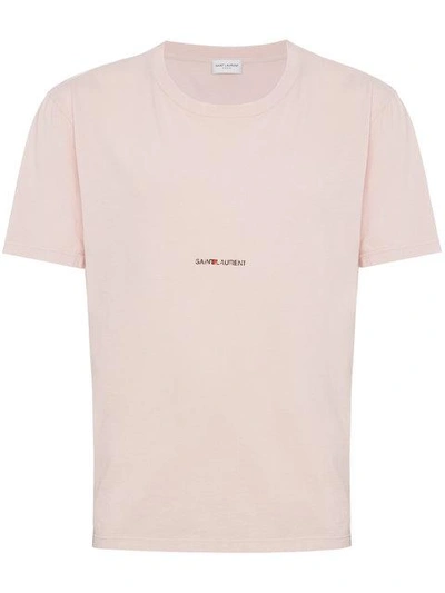 Shop Saint Laurent Distressed Logo Printed Cotton T Shirt In Pink