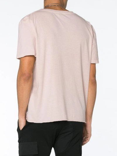 Shop Saint Laurent Distressed Logo Printed Cotton T Shirt In Pink