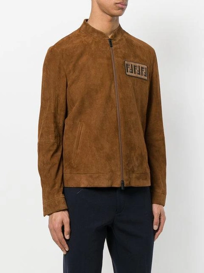 Shop Fendi Logo Zipped Jacket In Brown