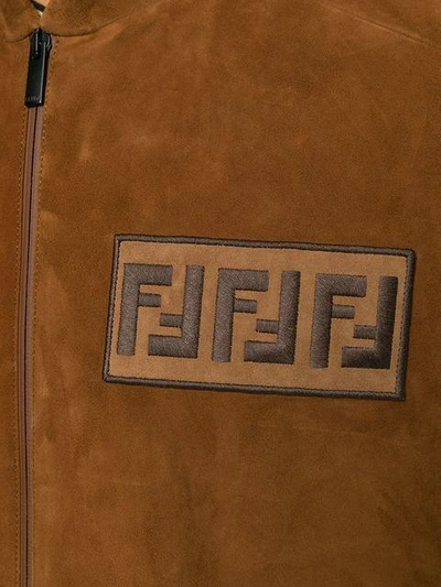 Shop Fendi Logo Zipped Jacket In Brown