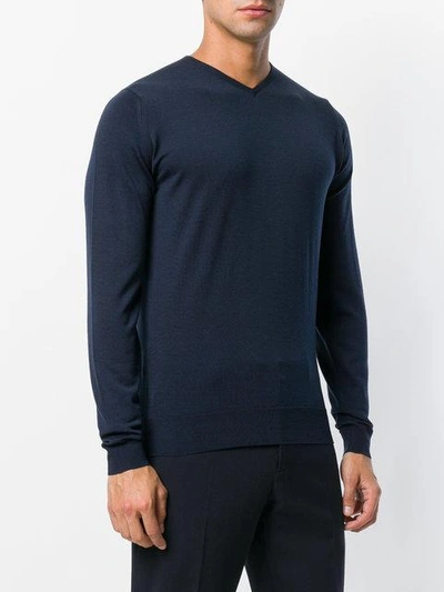 John Smedley Navy Blue V-neck Sweater In Blue
