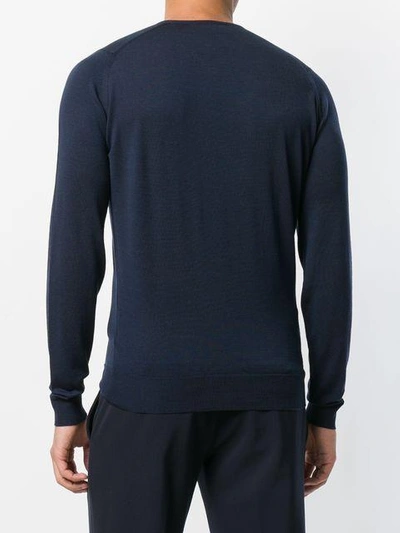 John Smedley Navy Blue V-neck Sweater In Blue