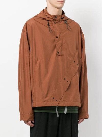 Shop Qasimi Boxy Button Hoodie In Brown