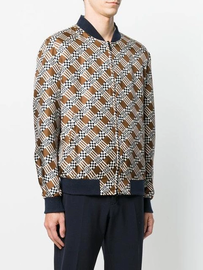 Shop Fendi Geometric Print Bomber Jacket In Brown