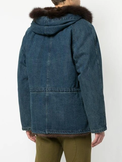 Shop Yves Salomon Fur Hooded Denim Coat In Blue