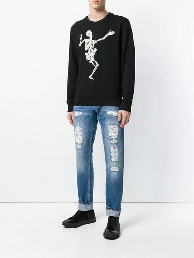 Shop Alexander Mcqueen Funny Bones Sweatshirt In Black