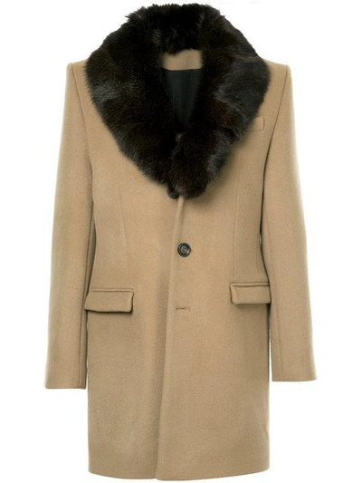 Shop Yves Salomon Fur Lapel Coat In Brown
