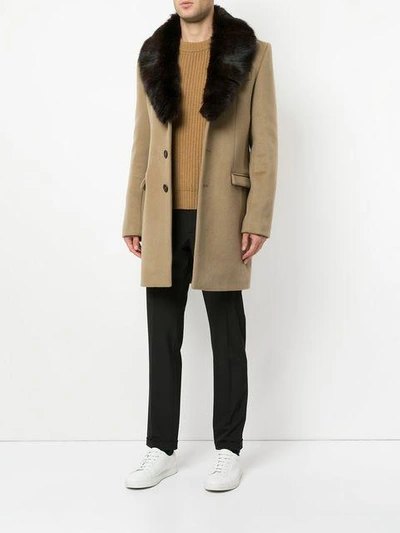 Shop Yves Salomon Fur Lapel Coat In Brown