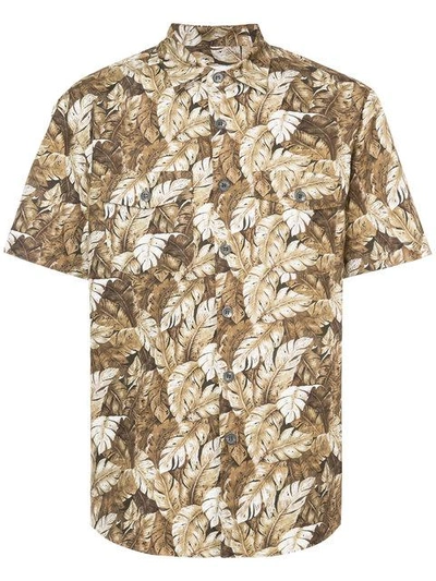 Shop Julien David Leaf Print Shirt In Brown