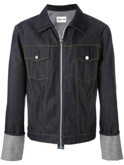 Shop Helmut Lang Zip Up Denim Jacket - Blue