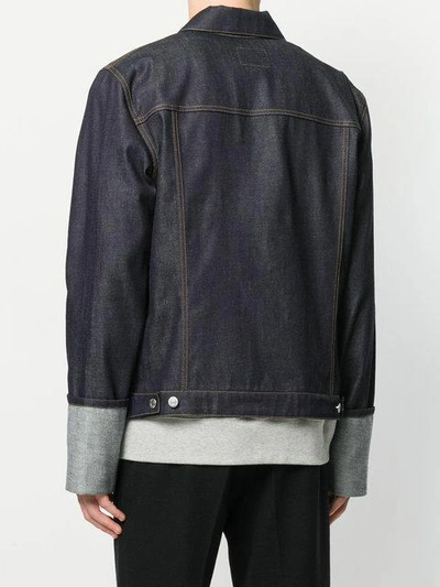 Shop Helmut Lang Zip Up Denim Jacket - Blue