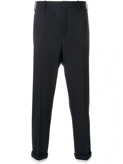 Shop Neil Barrett Contrast Rolled Cuff Trousers - Blue