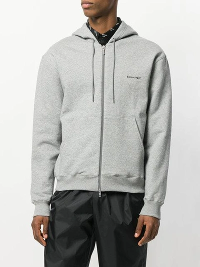 Shop Balenciaga Logo Printed Cardigan Hoodie In Grey