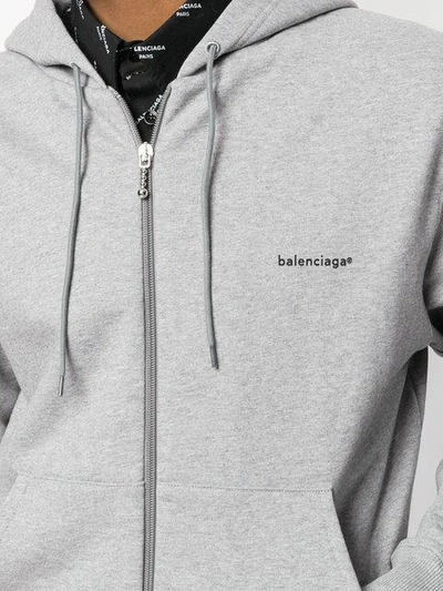 Shop Balenciaga Logo Printed Cardigan Hoodie In Grey
