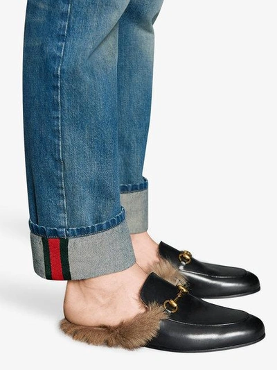 Shop Gucci Tapered Denim Pants With Web In Blue