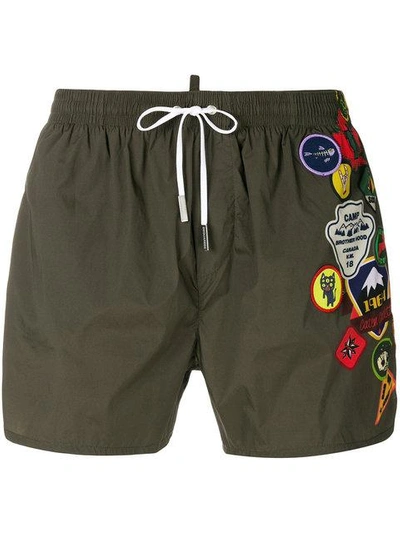 Shop Dsquared2 Embroidered Patch Swim Shorts - Green