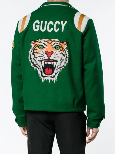 Gucci Tiger Motif Varsity Jacket In Green | ModeSens