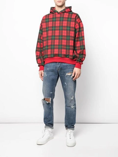 Shop Fear Of God Plaid Hoodie In Redpld