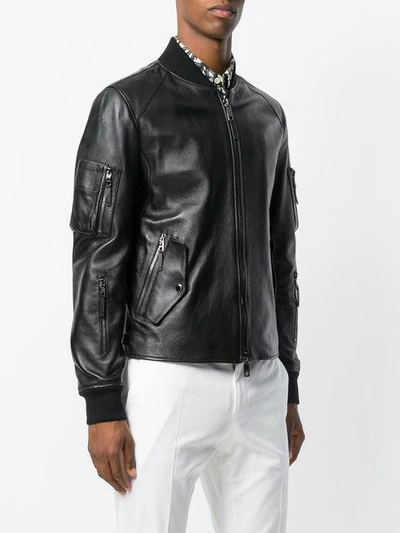 Shop Dolce & Gabbana Leather Bomber Jacket - Black