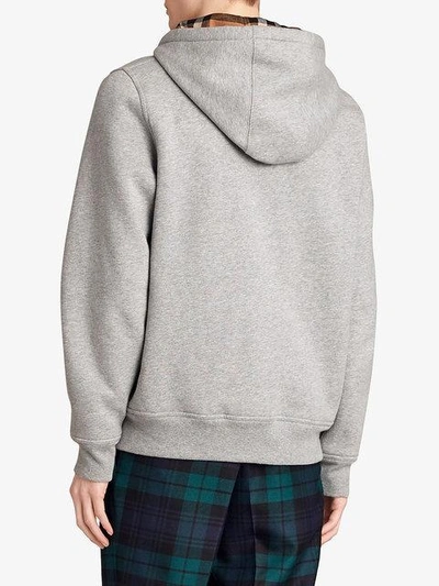 Shop Burberry Check Detail Hooded Sweatshirt In Grey