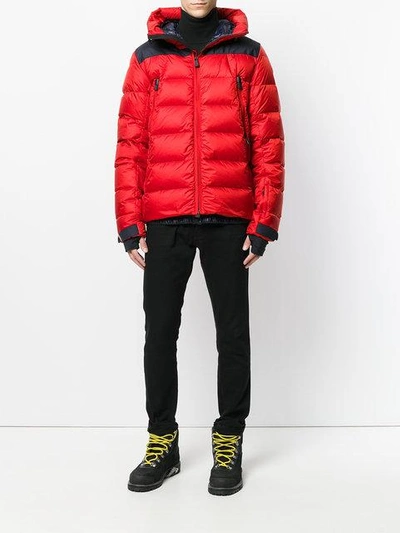 Shop Moncler Padded Hooded Jacket In Red