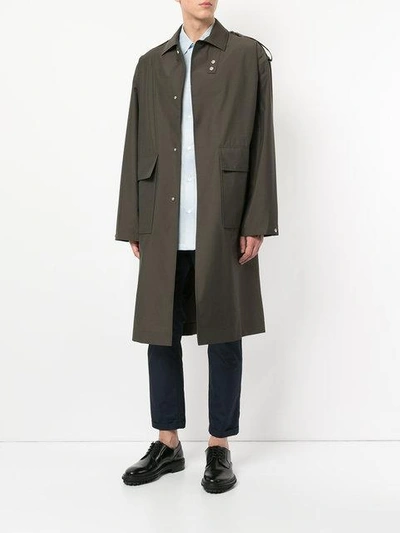 Shop E. Tautz Military Style Long Coat In Green