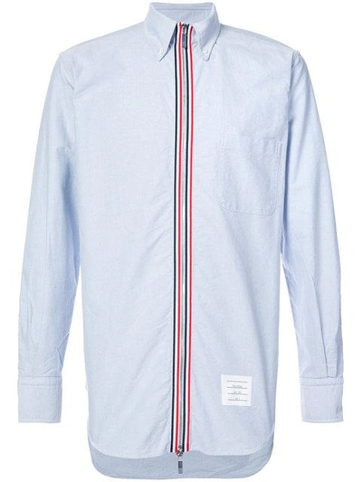 Shop Thom Browne Button Down Zip Front Shirt - Blau In Blue