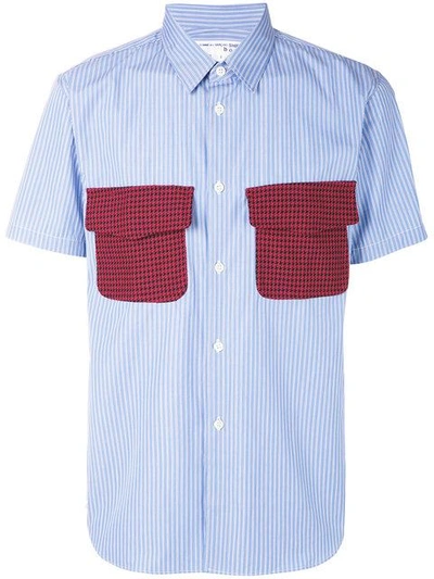 Shop Comme Des Garçons Shirt Striped Contrast Pocket Shirt In Blue