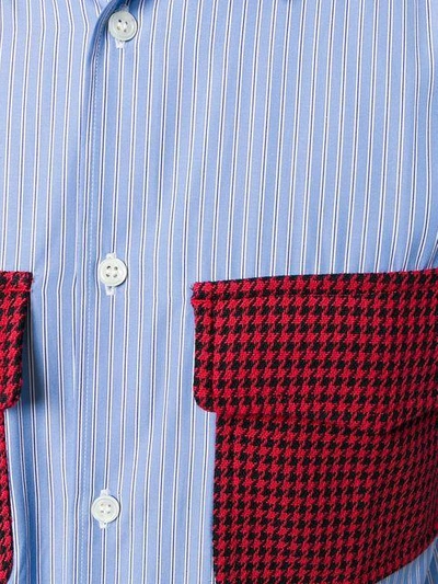 Shop Comme Des Garçons Shirt Striped Contrast Pocket Shirt In Blue