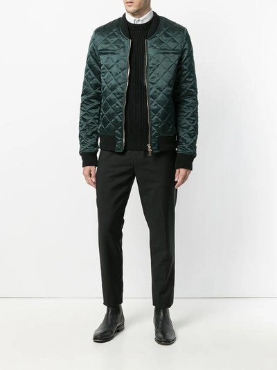 Shop Balmain Quilted Bomber Jacket In Green
