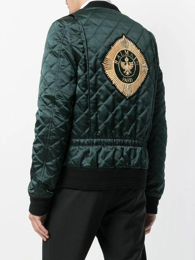 Shop Balmain Quilted Bomber Jacket In Green
