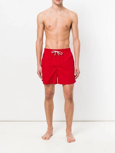 Shop Polo Ralph Lauren Embroidered Logo Swim Shorts In Red