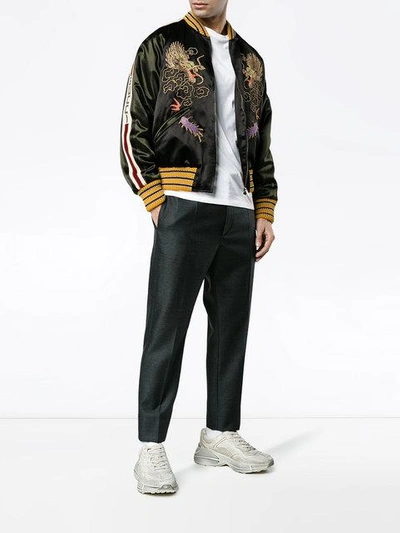 Shop Gucci Gg Embroidered Dragon Bomber Jacket In Black