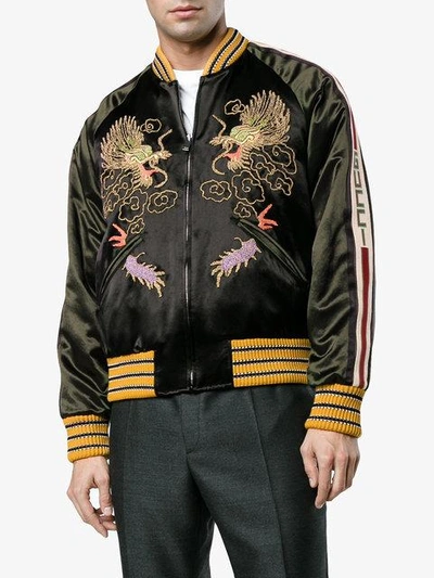 Shop Gucci Gg Embroidered Dragon Bomber Jacket In Black