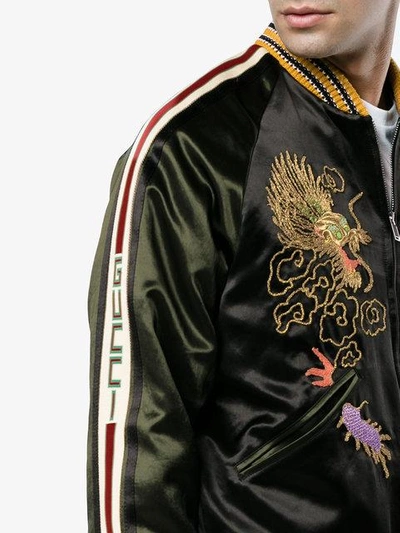Shop Gucci Gg Embroidered Dragon Bomber Jacket In Black