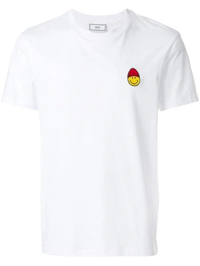 Crew Neck T-shirt Smiley Patch In White