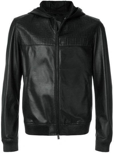 Shop Fendi Logo Embossed Zipped Jacket In Black