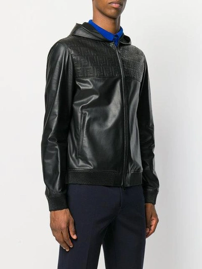 Shop Fendi Logo Embossed Zipped Jacket In Black