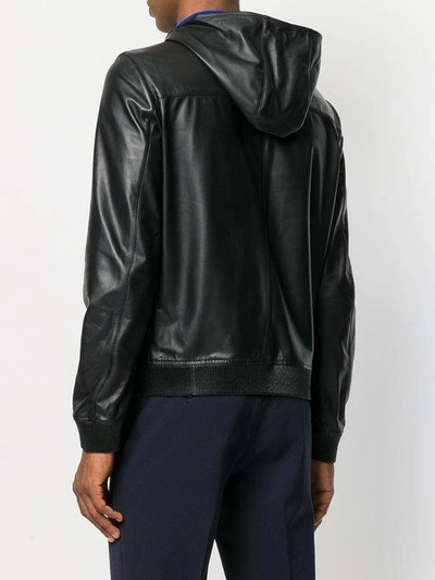 Shop Fendi Logo Embossed Zipped Jacket In Black